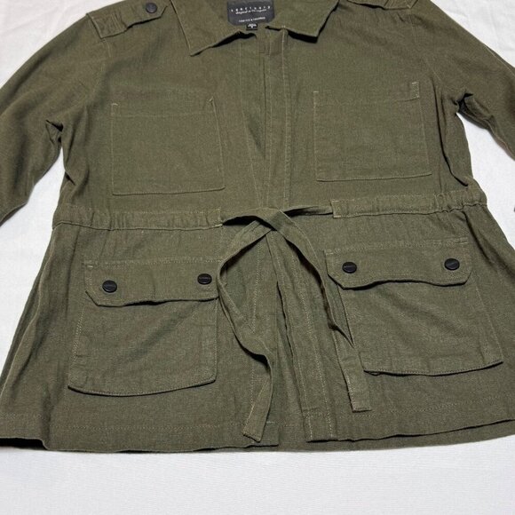 Sanctuary Womens Olive Green Belted Utility Jacket S Linen Blend  Pockets - Picture 6 of 6
